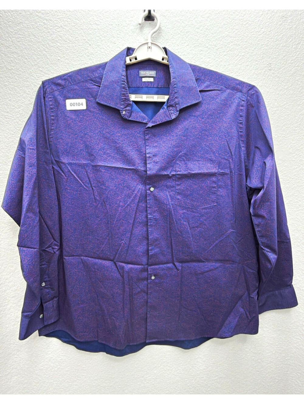 Van Heusen Flex Regular Fit Stretch Geometric Blue Dress Shirt 18.5 36/37 2XL